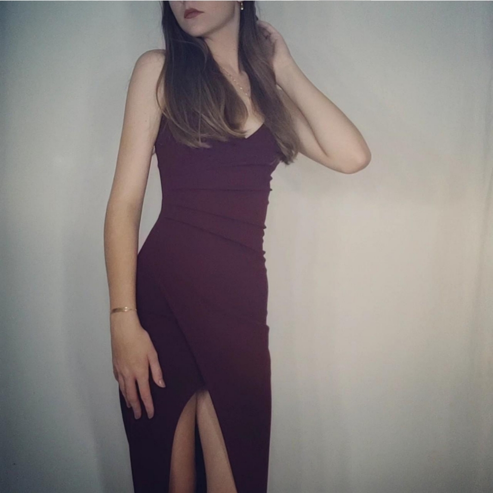 Wine red long v-neck dress xxs-xs